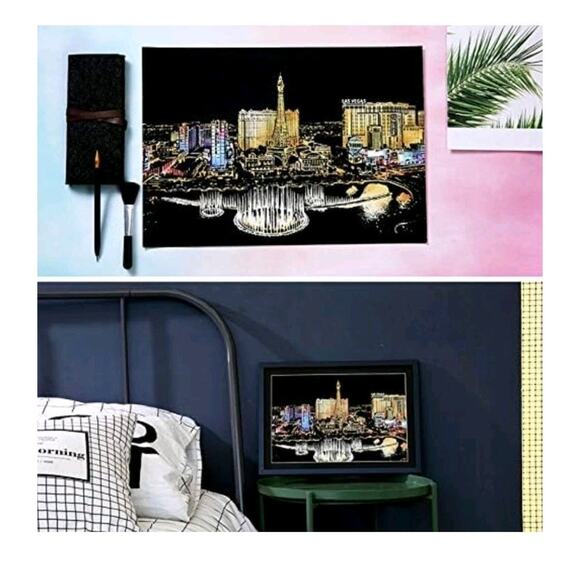 2 Pack Scratch Art Rainbow Painting Paper, Sketch Pad DIY Night View... - Picture 5 of 9